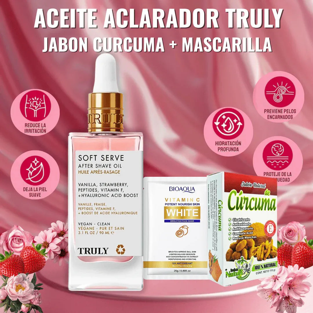 ACEITE ACLARADOR TRULY + MASCARILLA FACIAL + JABON CURCUMA ♀️