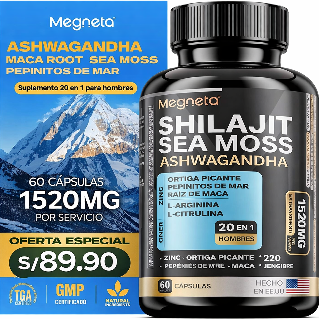 Shilajit para hombres con musgo marino, ashwagandha y L-arginina - 60 cápsulas