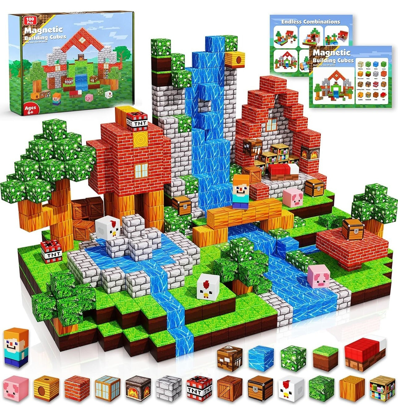 BLOQUES MAGNÉTICOS DE MINECRAFT 100 PIEZAS