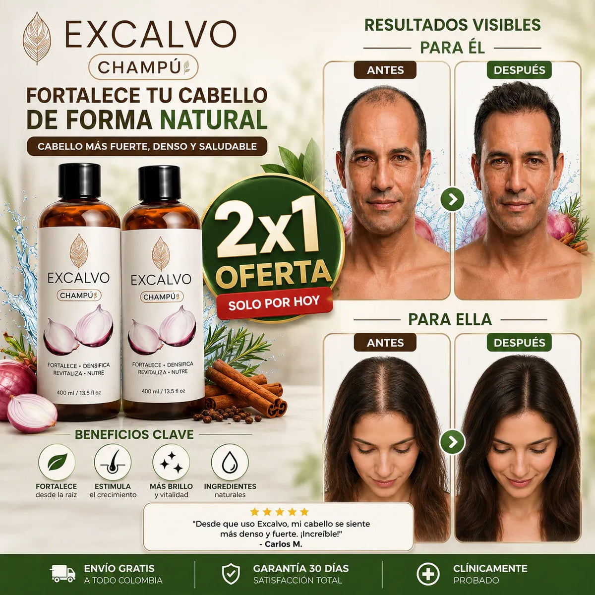 Solo por hoy a 2 X 100 Soles - OFERTA 2x1 - EXCALVO Fortalece y Revitaliza Tu Cabello